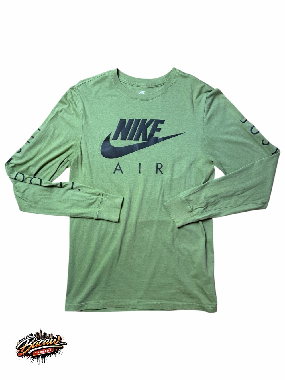 Nike Air Just Do It Men's Small Green Long Sleeve Crewneck Graphic‎ Logo Shirt